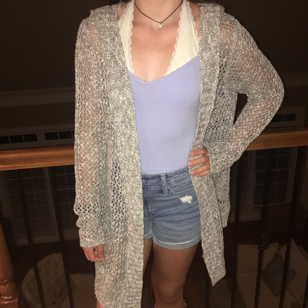 Open Stitched Grey Hollister Cardigan Size Large